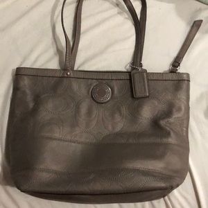 Metallic coach tote